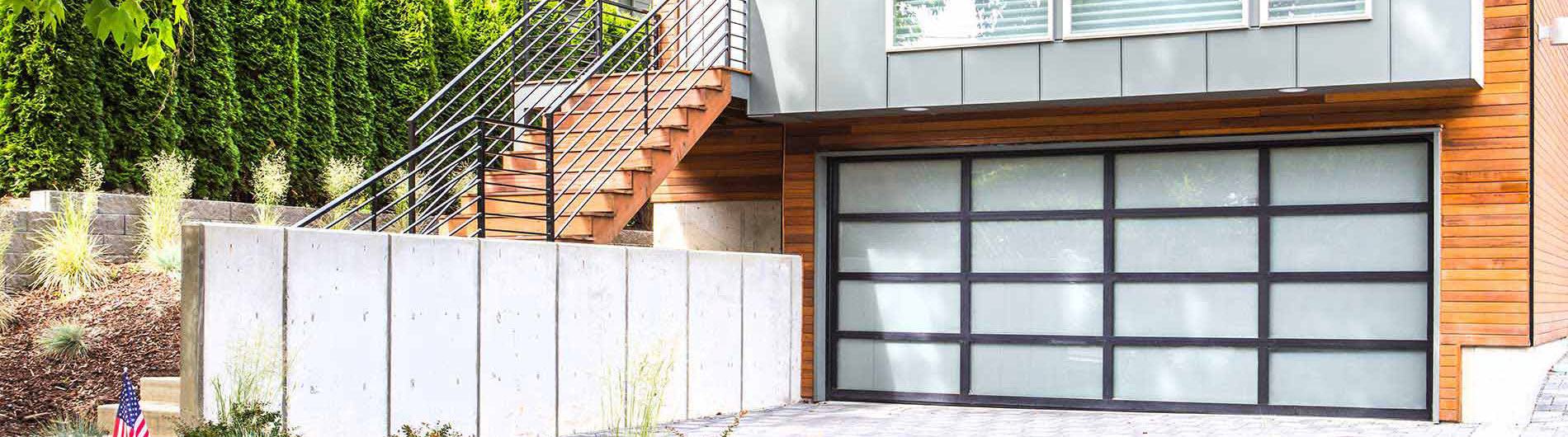 Modern full-view glass garage door